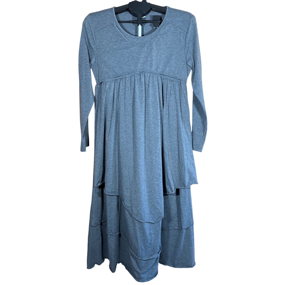 Gray Long Sleeve Tiered Layered Midi Dress Empire Waist L WhimsyGoth Castlecore